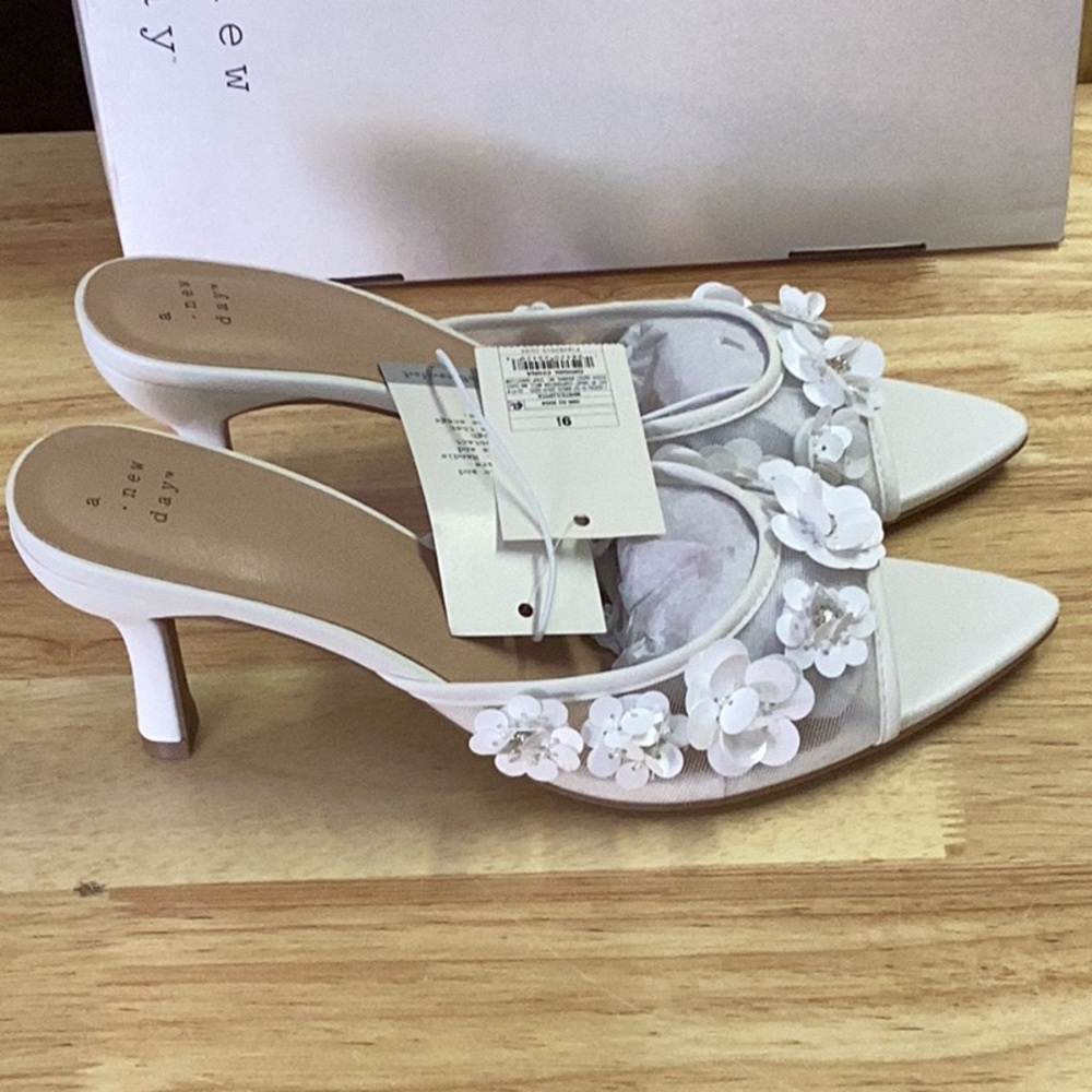 Women's Lupita Mesh Rhinestone Peep Toe Mule Heels - a new day - white - new - Picture 5 of 8